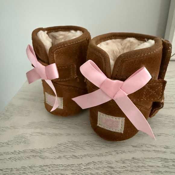 UGG Other - Brown Baby Booties with Pink Bows UGGs